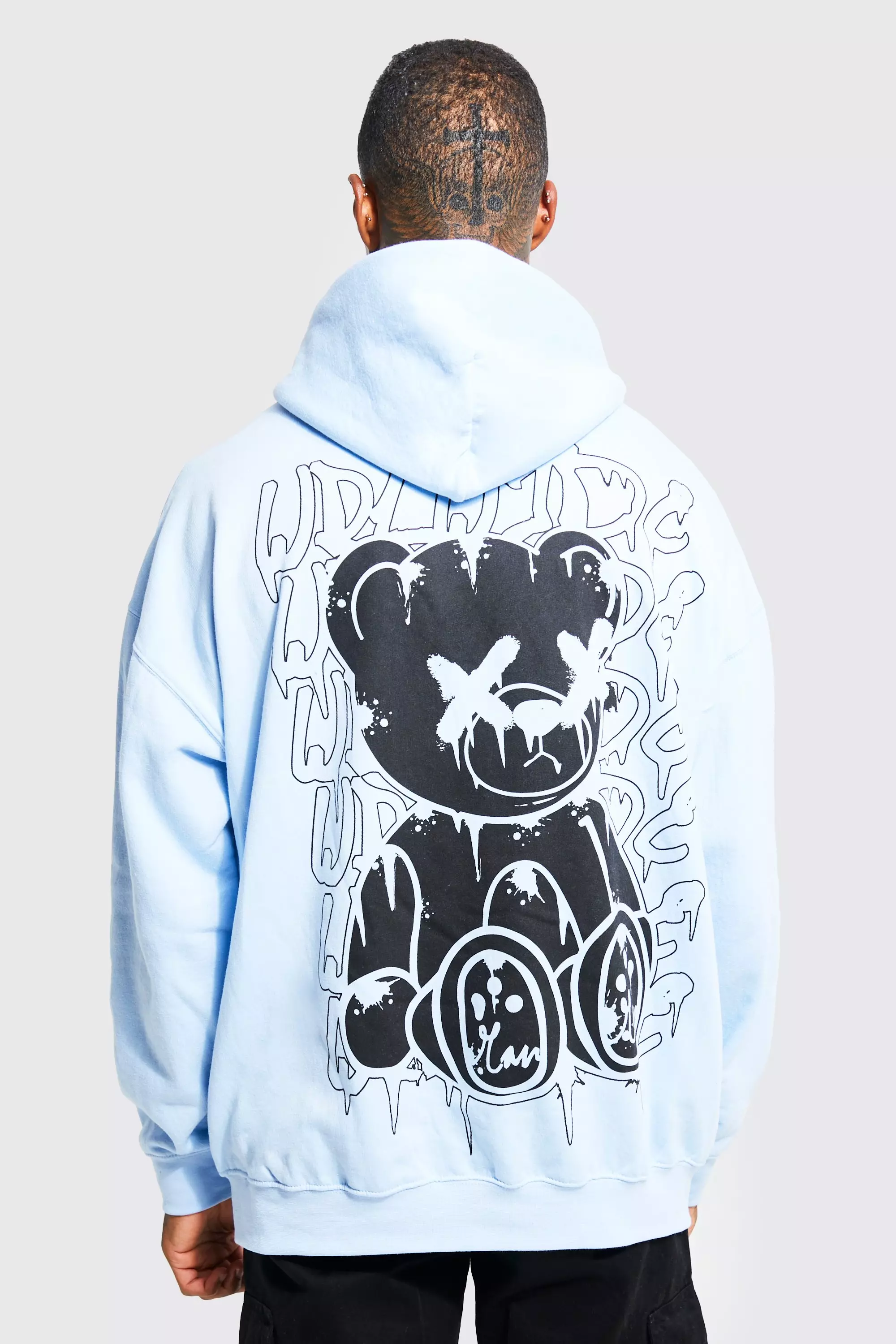 Oversized Graffiti Teddy Hoodie boohooMAN IE